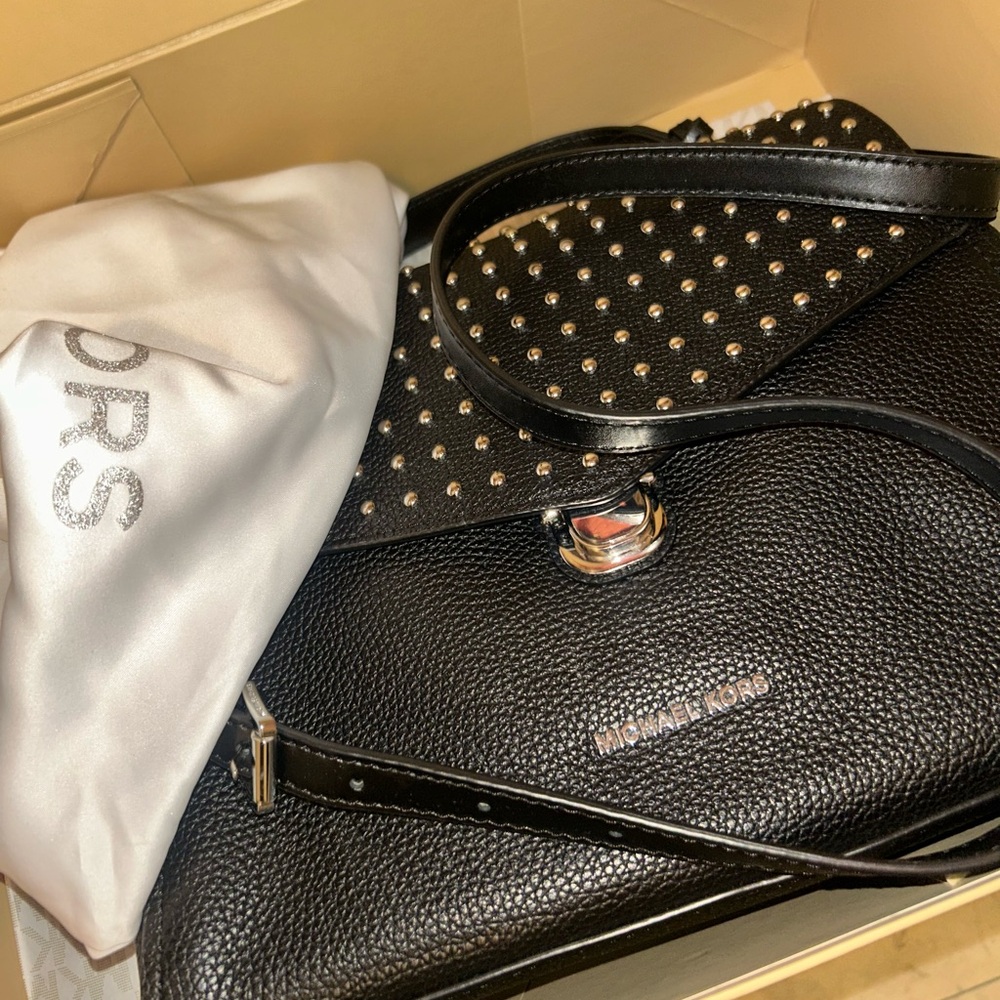 Michael Kors Black Studded Bristol Shoulder messenger style Bag